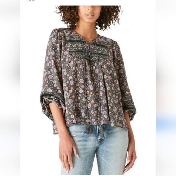 Lucky Brand Tops - LUCKY BRAND | Floral boho blouse gray sz XS